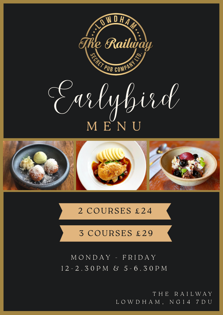 The Railway Earlybird menu: 2 courses £24, 3 courses £29; Monday–Friday, 12–2.30pm and 5–6.30pm